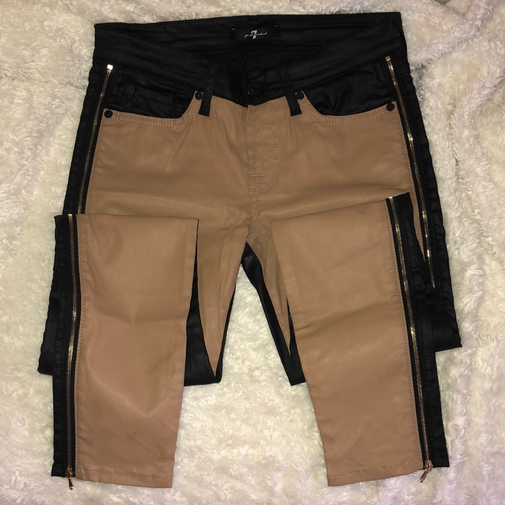 Straight Leg Pants. Black, Tan.